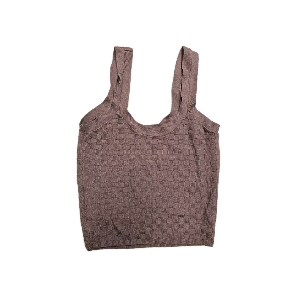 ABERCROMBIE & FITCH A&F Stretch Scoop Neck Sleeveless Brown Checkered Tank Top S - Picture 3 of 3